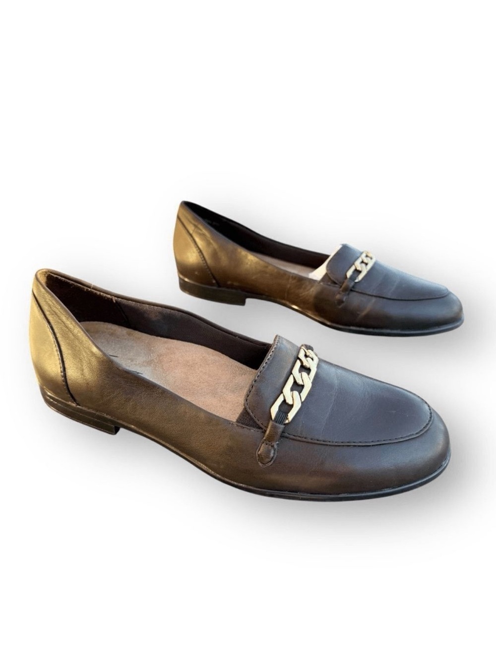 Trotters Anatasia Slip On Brown with Chain Moc Loafer Leather Women’s size 6N